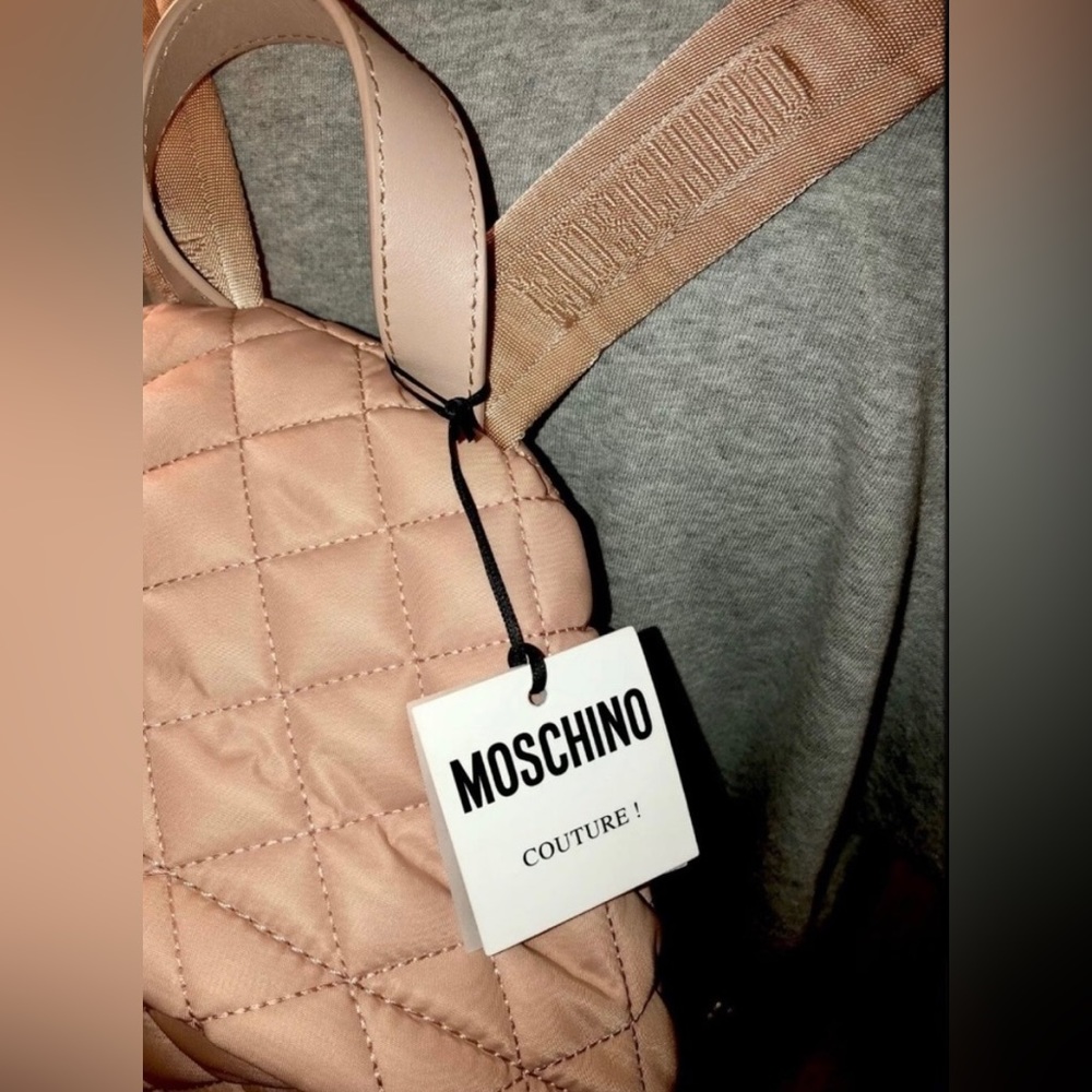 🎉HP🎉New Moschino Large Nylon Quilted Logo Light Blush Pink Backpack✨LimitedEd - Picture 9 of 15